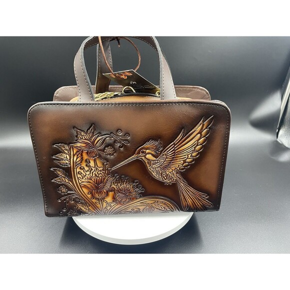 Purse Handbag Cross Body Tote Leather Humming Bird Hand Made Painted  Artisanal - Picture 1 of 7